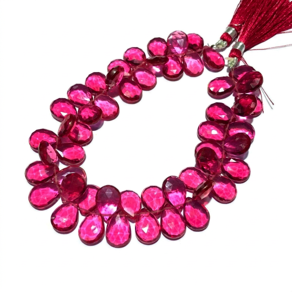 Faceted Oval Briolette Beads Pink Tourmaline Quartz Luxury Religious Buddhist Geometry Creative Cultural Collectible Artifacts