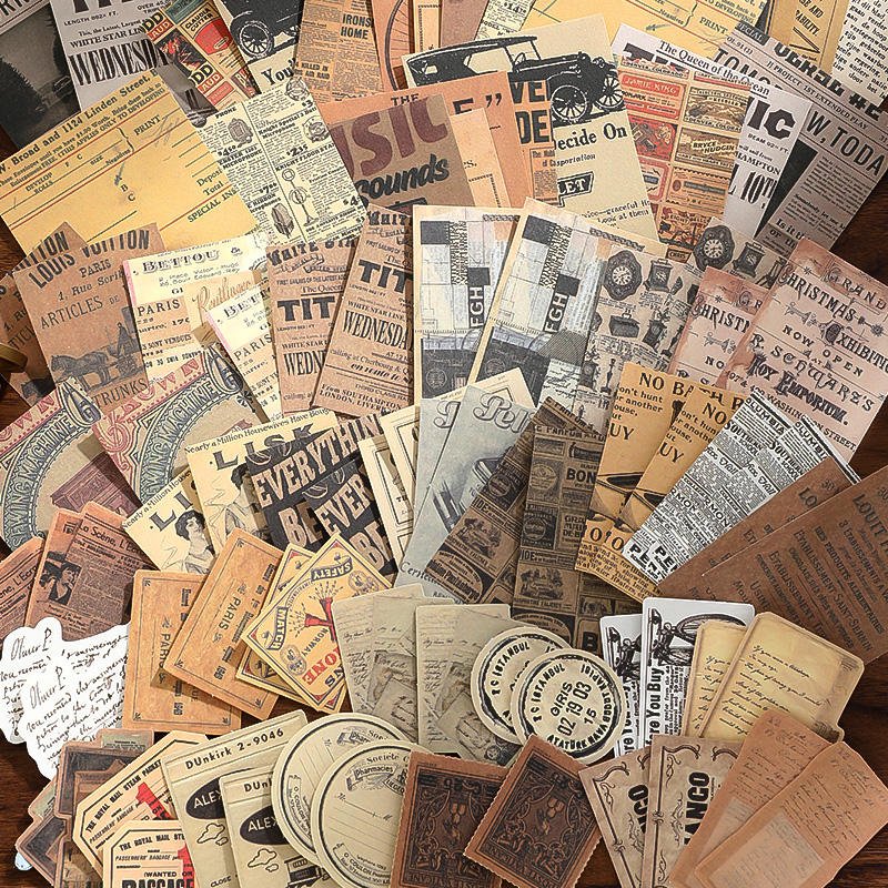 Simno 100pcs Vintage Scrapbook Paper Journaling Scrapbooking Supplies Kit Aesthetic Decorative Craft Paper