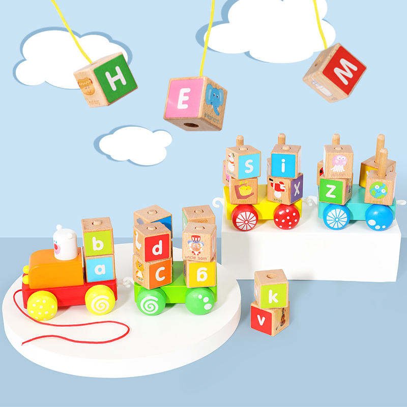 Hot Promotion New Design Educational DIY Baby Beech Wood Letters Cube Block Car Toy