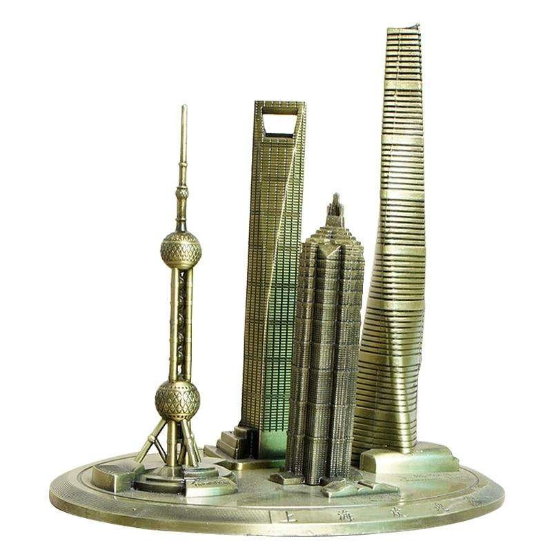 CREATIVE FAMOUS SHANGHAI BUILDINGS FIGURINES METAL CRAFTS ORIENTAL PEARL MODEL HOME OFFICE DECOR TOURISM SOUVENIR GIFTS