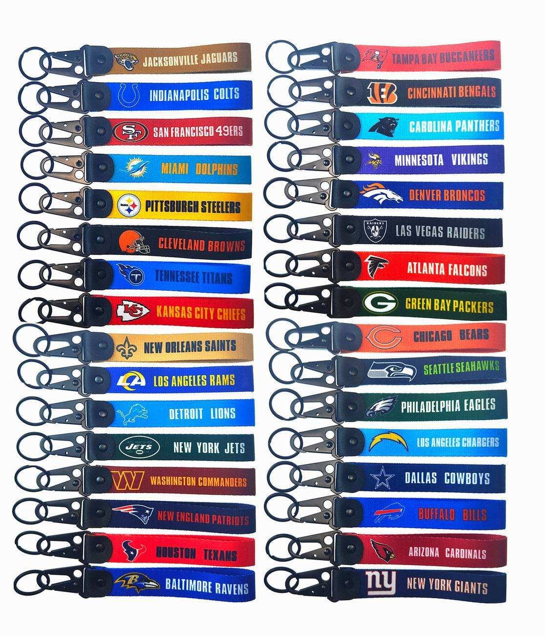 New Arrival Custom NFL Carabiner Keychain Lanyard Polyester Fabric Woven Wrist Strap Football Team Logo Key Tag