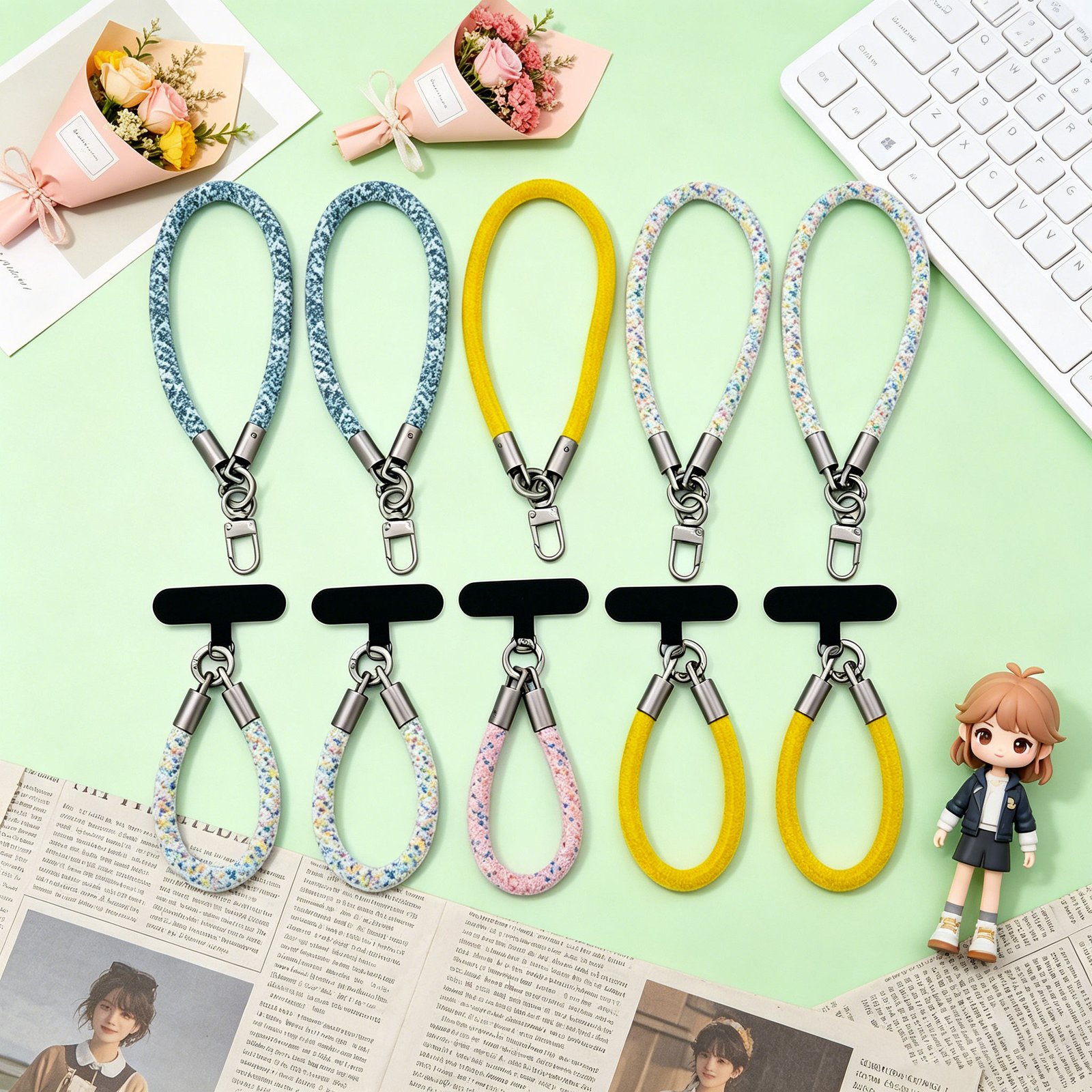 Custom Thermal Transfer Printed Sublimation Polyester Lanyard Leather Joint Metal Clasp Hook Neck Strap Keychain for ID Card