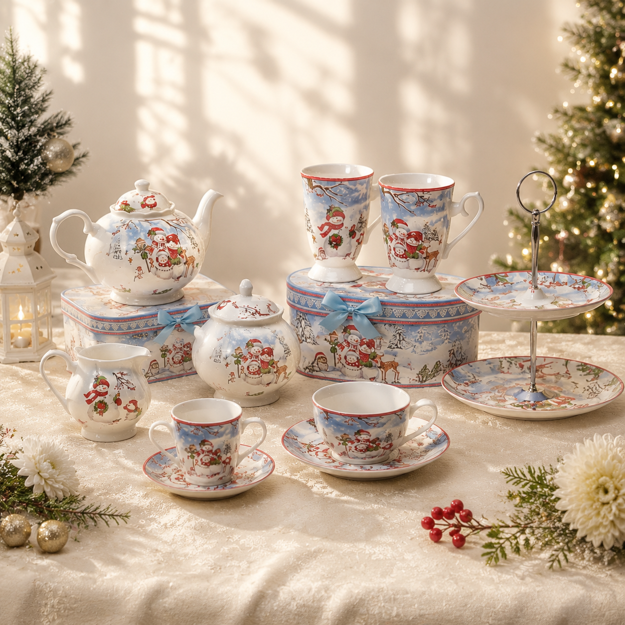 New Products Coffee Mug Tea Coffee Ceramic Mug Christmas Snowman Cups With Plate Set for Christmas Gifts