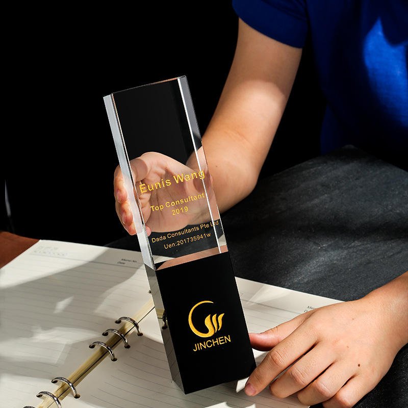 Wholesale Custom Engraved Annual Presentation High-End Black Crystal Trophy Premium Other Crystal Crafts Handmade Top Grade