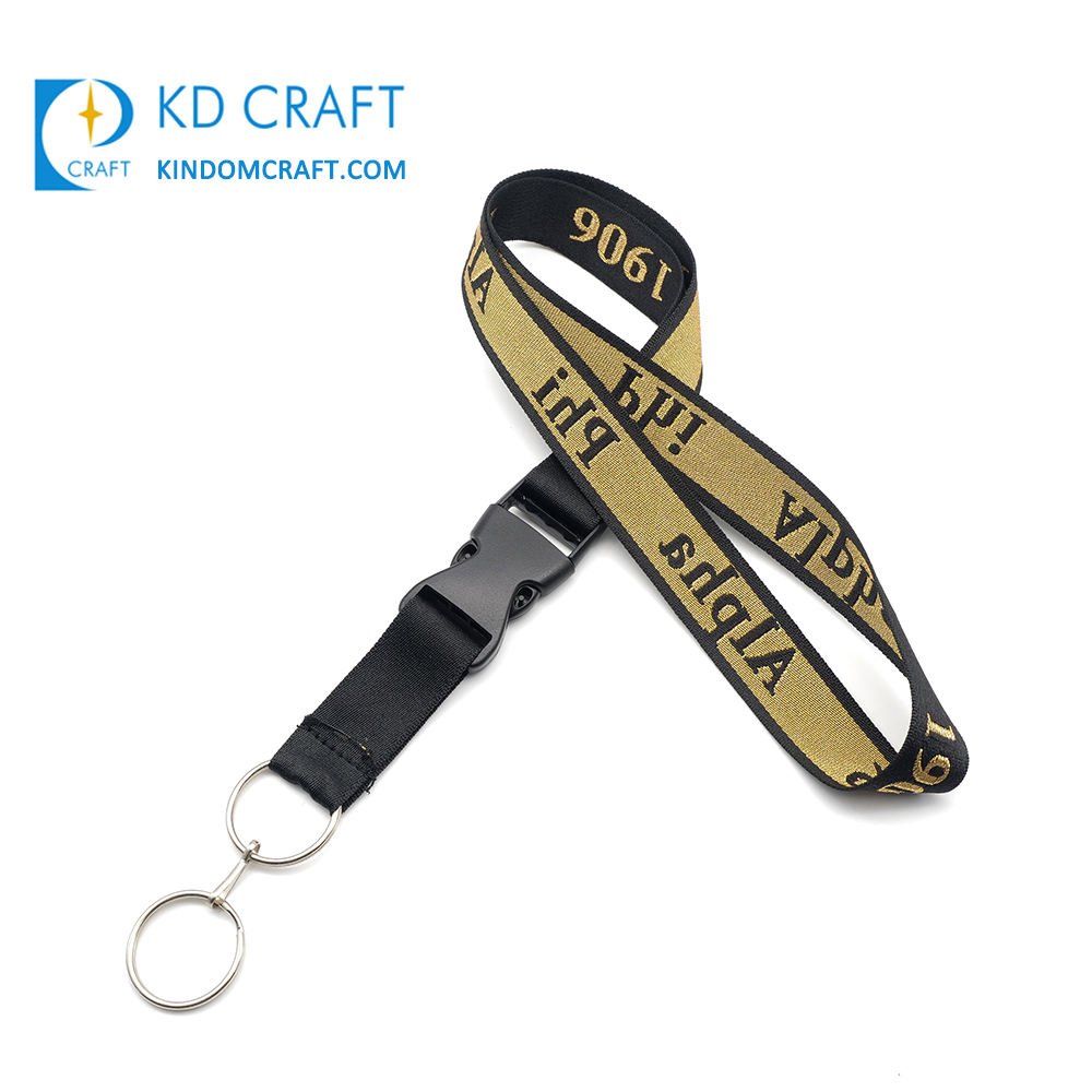 No Minimum Order Customized Polyester logo Woven Neck Strap Detachable Black Custom Embroidered Lanyard