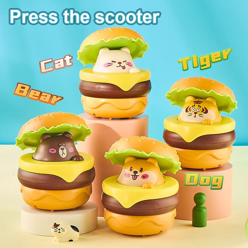 Hot Selling Hamburger Car Toy Children's Inertial Pull Back Press Sliding Cartoon Cute Animal Toy Car Set Promotional Gifts