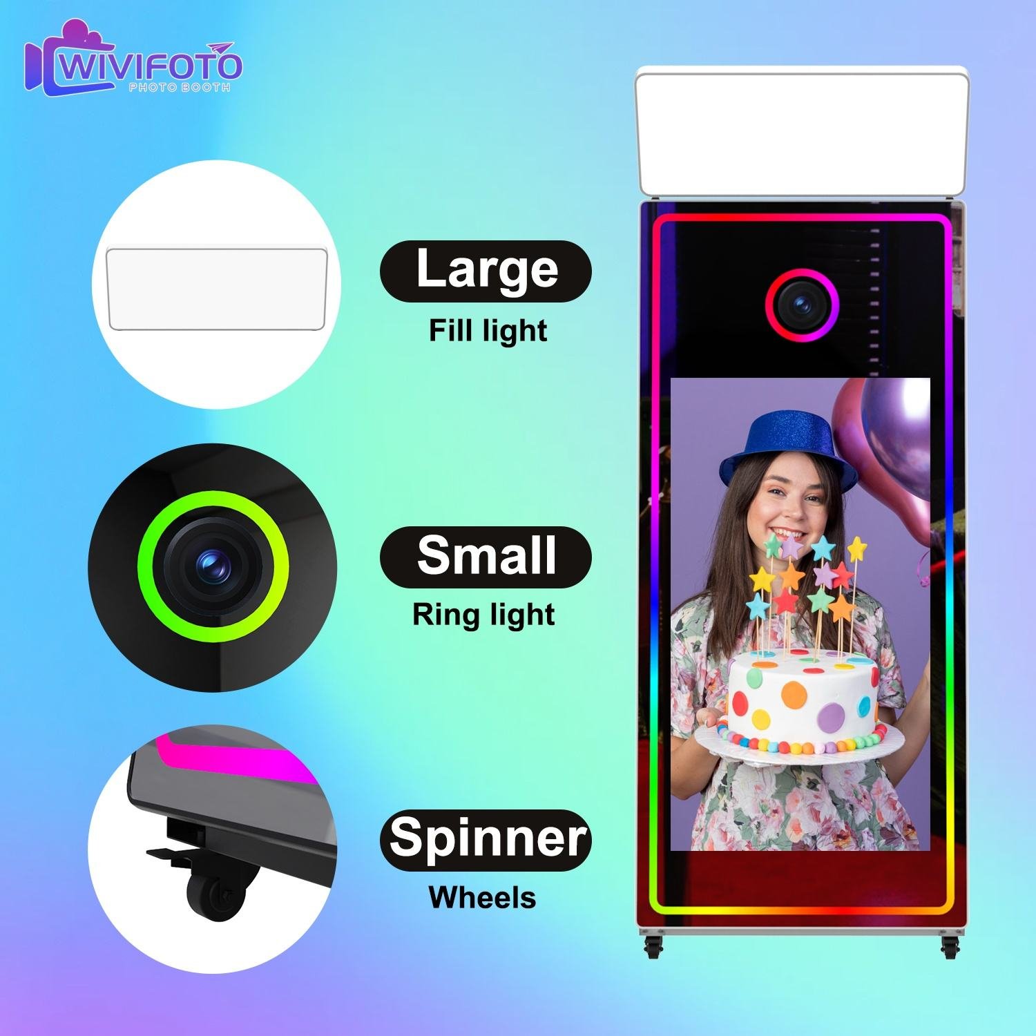 65"portable Open air Flight case Automatic Led Selfie Photobooth Mirror Photo Booth Machine with Printer for Events