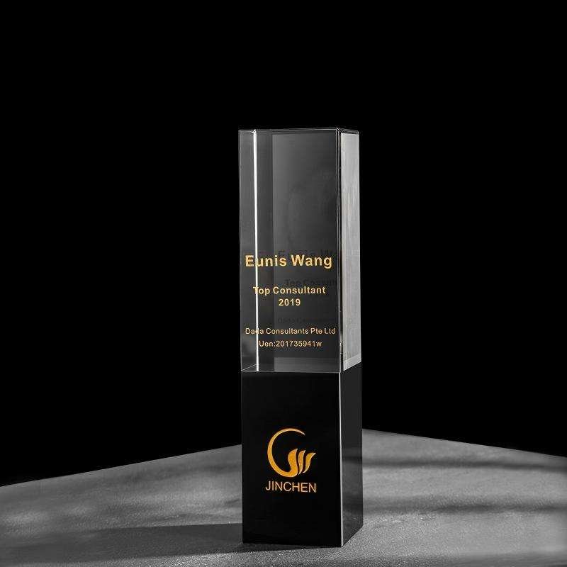 Wholesale Custom Engraved Annual Presentation High-End Black Crystal Trophy Premium Other Crystal Crafts Handmade Top Grade