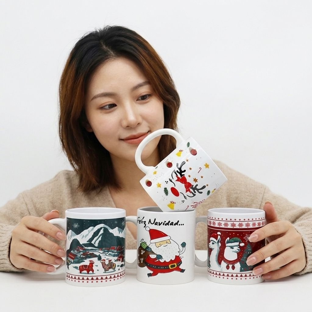 Christmas Ceramic Coffee Mug Holiday Gift Cup festive Santa reindeer tree themed drinkware