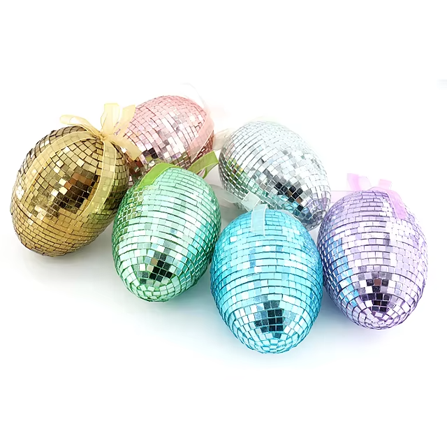 Custom Pink Gold Mirror Glass Easter Eggs Home Decoration Indoor Hanging Decorative Easter Polyfoam Mirrored Egg Glass Ornament