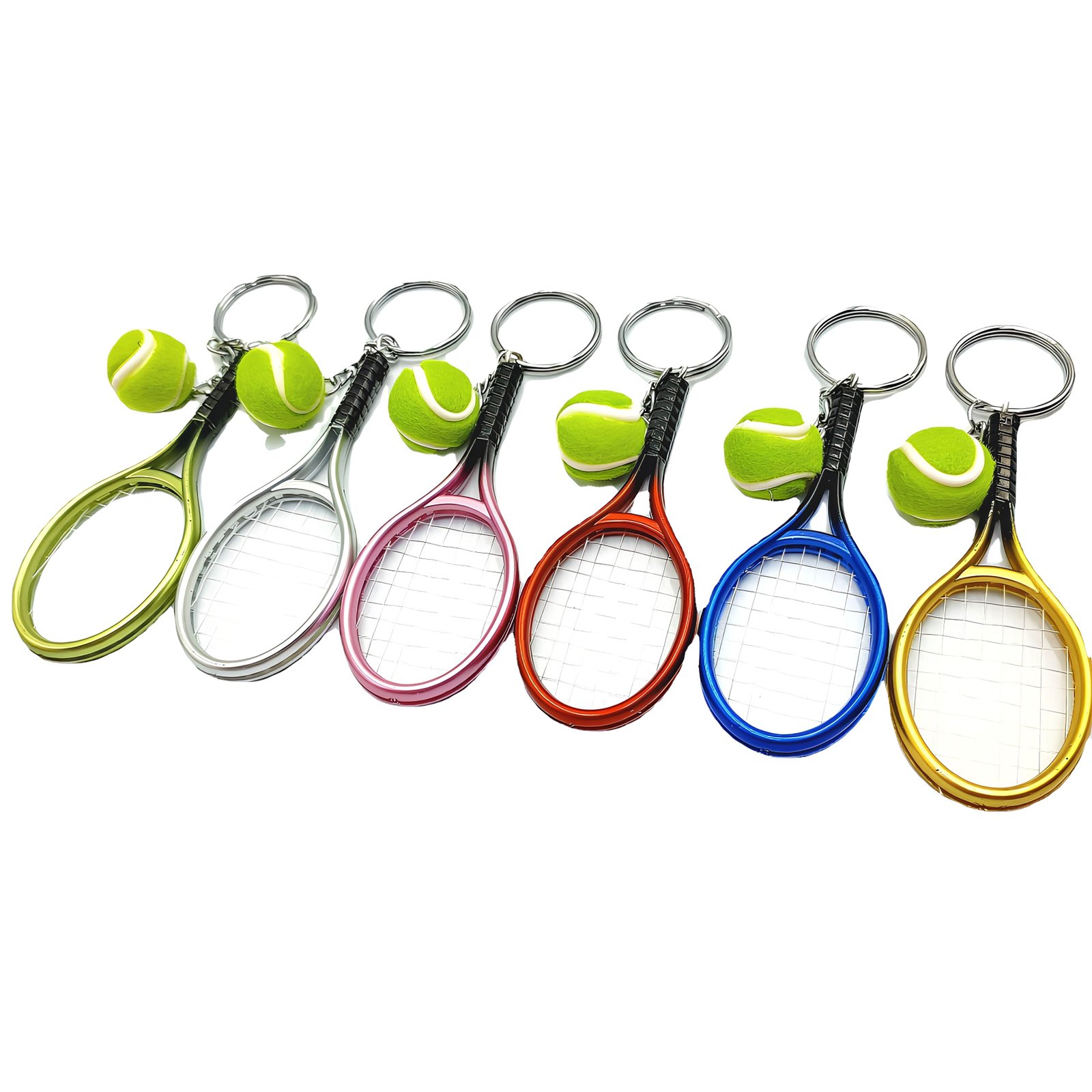 Promotion Key Chain Sport Style Split Keychain Wholesale Plastic Tennis Ball Key Chain Tennis Racket and Balls Keychain