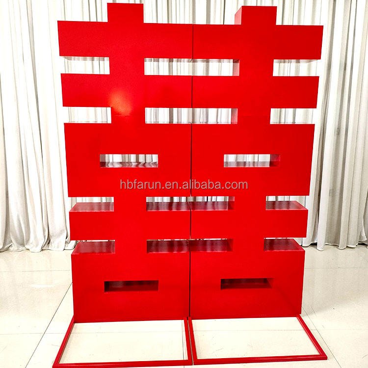 Factory Customized Big Red Wedding Decoration with Iron Standing Background Festival Celebration Wedding Supplies