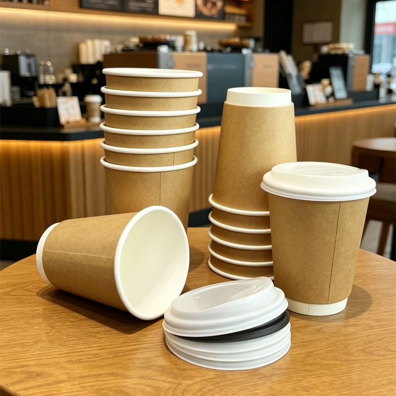 Custom Logo Disposable Double Wall Craft Paper Cups Gold Foil Printed for Juice Service 8oz/12oz/16oz 90mm Diameter