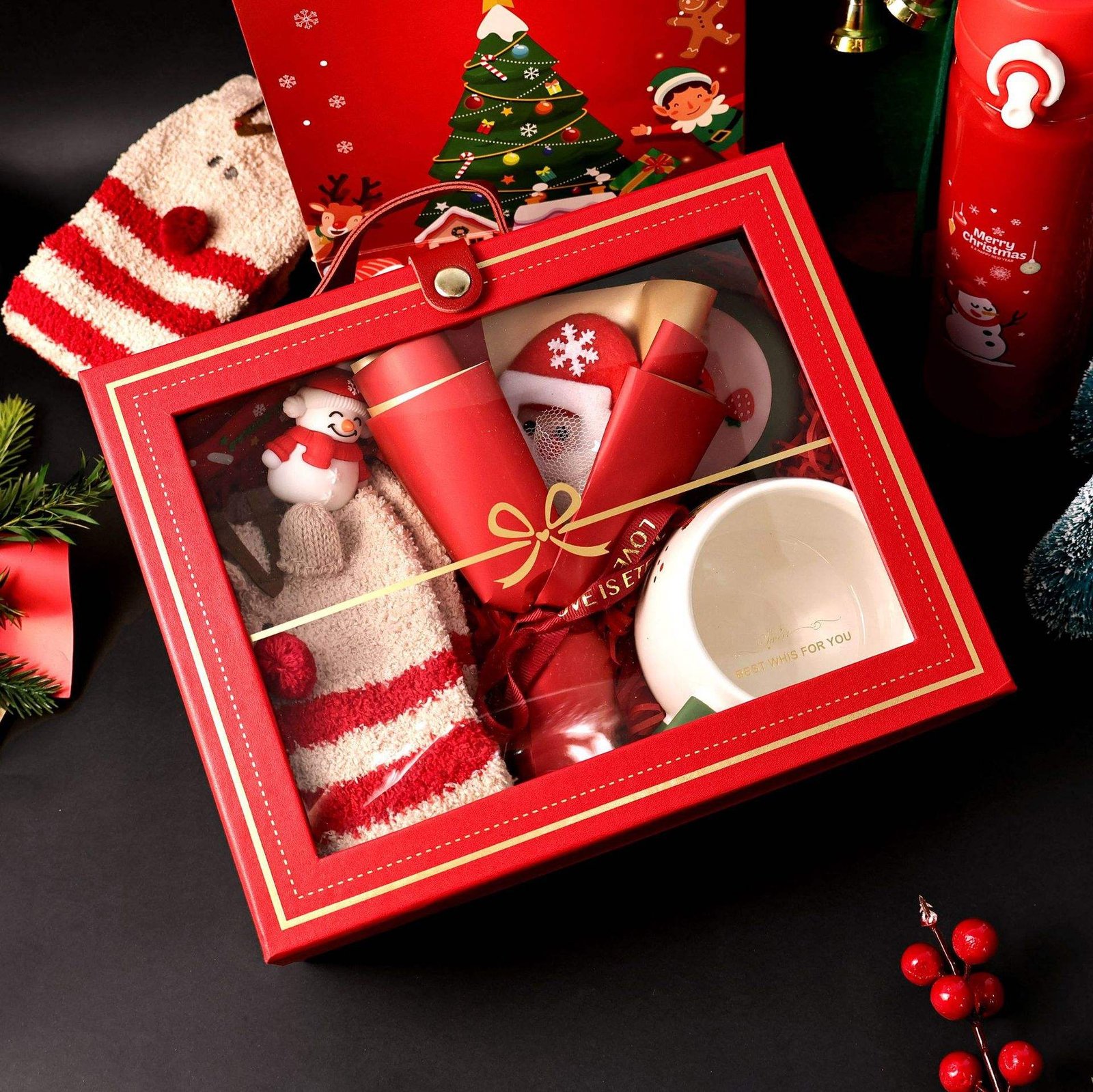 2024 New Christmas Customizable Red/Green Nylon Gift Set for Family Friends Loved Ones & Colleagues-Promotional Office Use