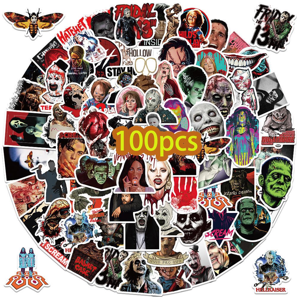 100Pcs Horror Movie Combination Stickers Waterproof Decoration Phone Luggage Horror Party Decoration