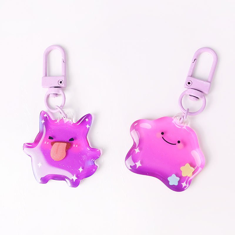 Custom Double-Sided UV Printed Epoxy Acrylic Phone Keychain Glitter Powder Plastic Anime Style Phone Charm Cartoon Metal Pendant