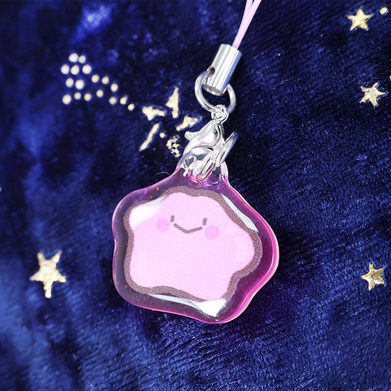 Custom Double-Sided UV Printed Epoxy Acrylic Phone Keychain Anime Style Glitter Powder Plastic Phone Charm Cartoon Metal Pendant
