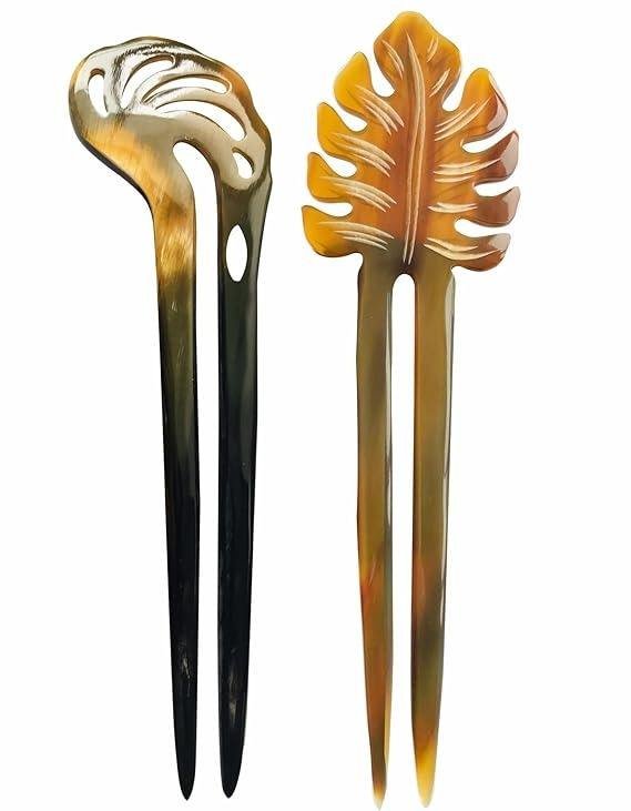 Women's Natural Buffalo Horn Hairpin Stick Smooth Teeth Polished Eco-Friendly Personal Care Accessory Polyfoam Crafts