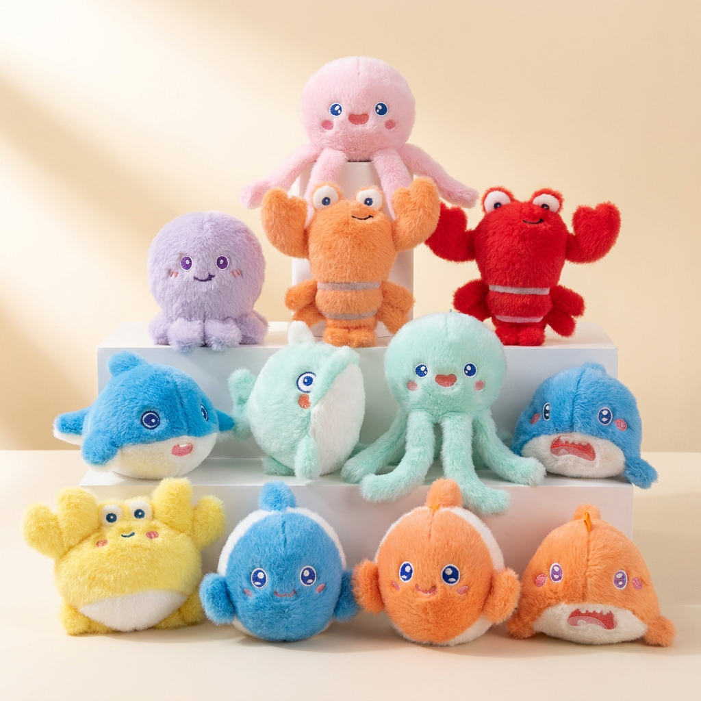 Wholesale Mini 10cm Sea Animal Fluffy Plush Toys Octopus Fish Jellyfish Whale Keychains and Bag Decorations Promotion Gift