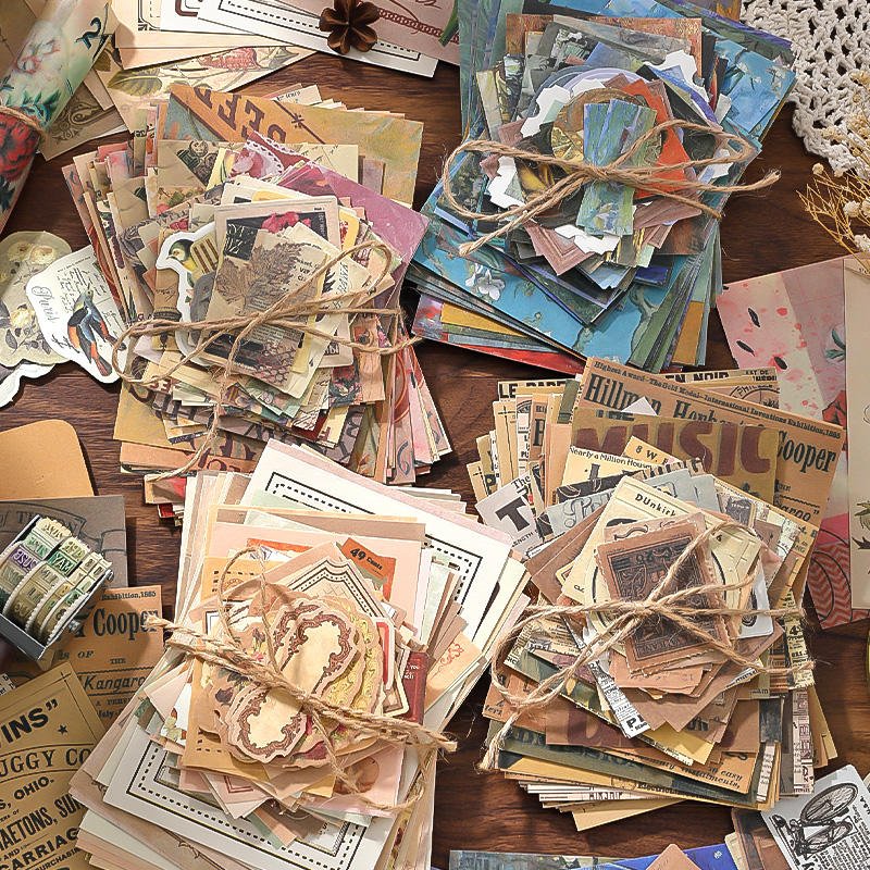 Simno 100pcs Vintage Scrapbook Paper Journaling Scrapbooking Supplies Kit Aesthetic Decorative Craft Paper