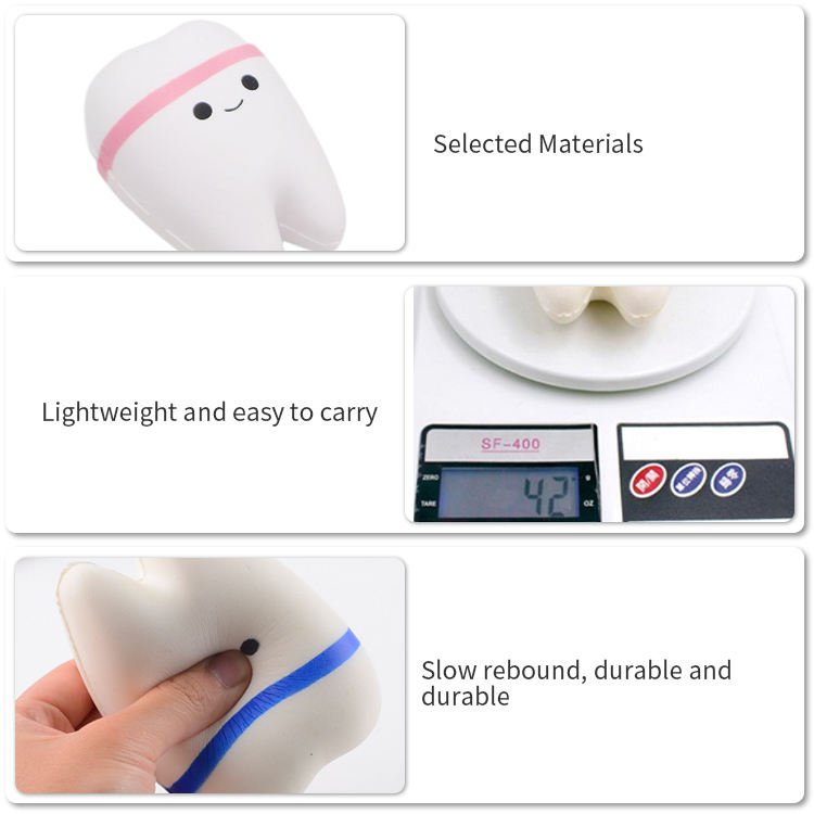 Custom Logo Slow Rising Squishy Promotion Cartoon Shape Tooth Low Rebound Stress Reliever Ball Toy for Kids