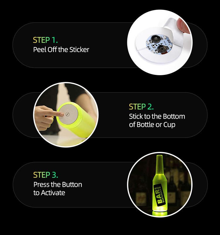 Led Coasters Cup Coasters Bar Drink Mat Party Supplies Self-adhesive Bottle Stickers Liquor Accessories Small Lights for Bottles