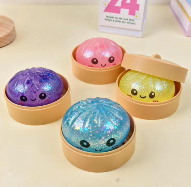 Dumpling Squishy Toy Glitter Steamed Bun Baozi Colorful Stress Ball Anti Stress Fidget Sensory Squeeze Toy Ball Promotional Toy