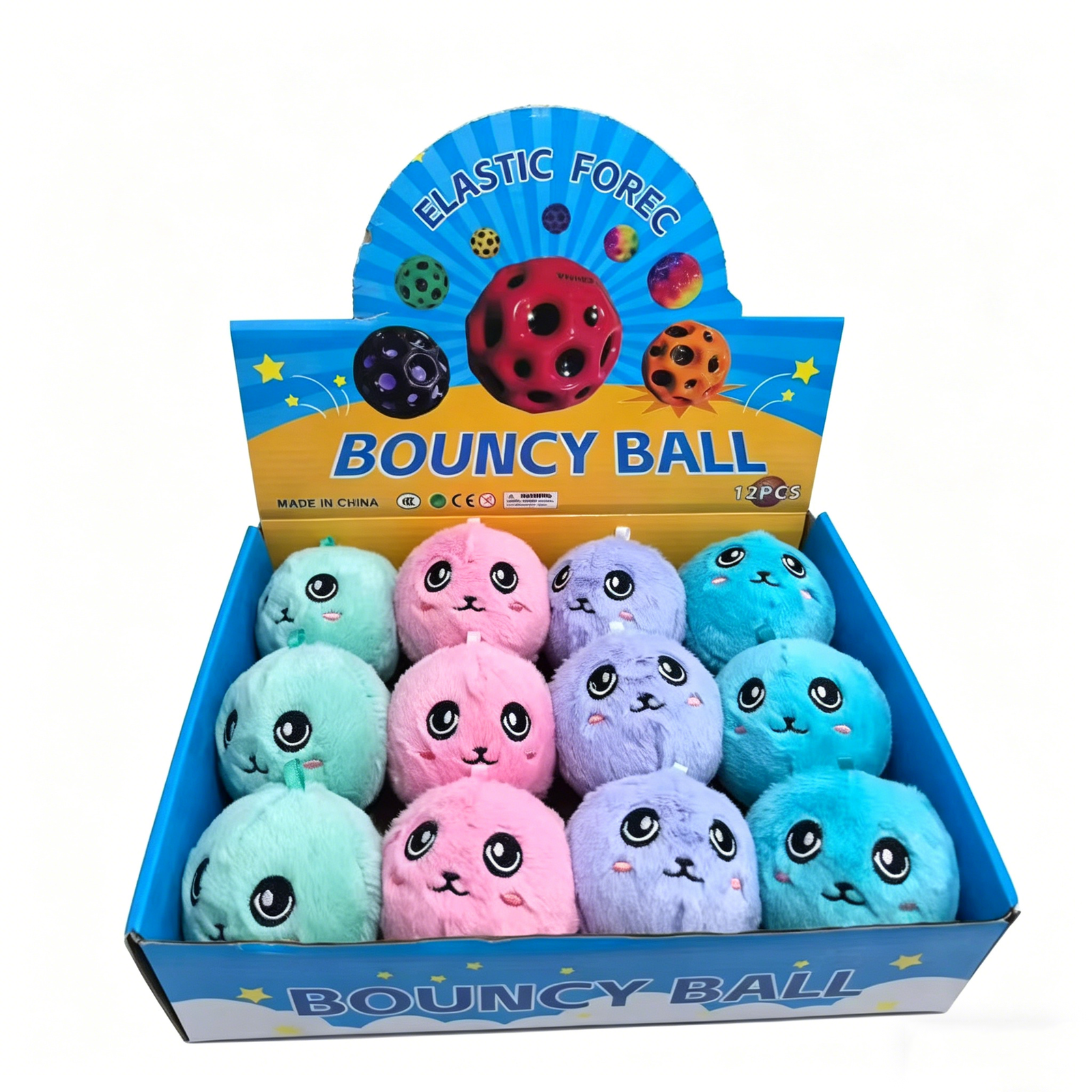 Cute Cartoon Plush PU Bouncy Ball 6cm Stress Relief Fun Toy for Kids Play Promotional
