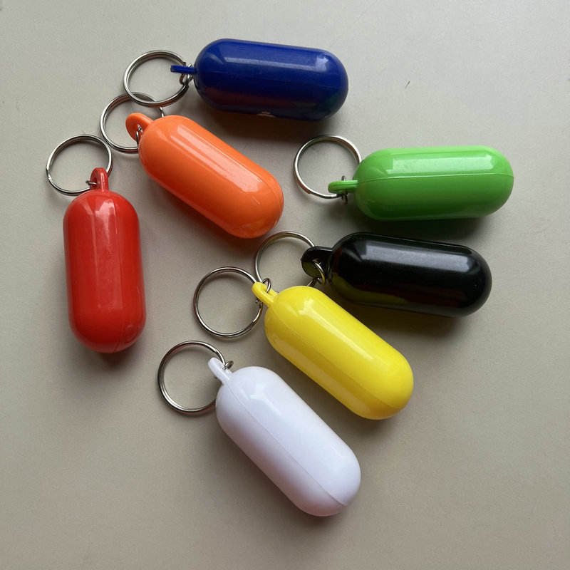 Custom Logo Floating Plastic Eco-friendly Key Ring Capsule Style Cylindrical Buoyant Keychain Swimming Pool Marine Sailing Boat