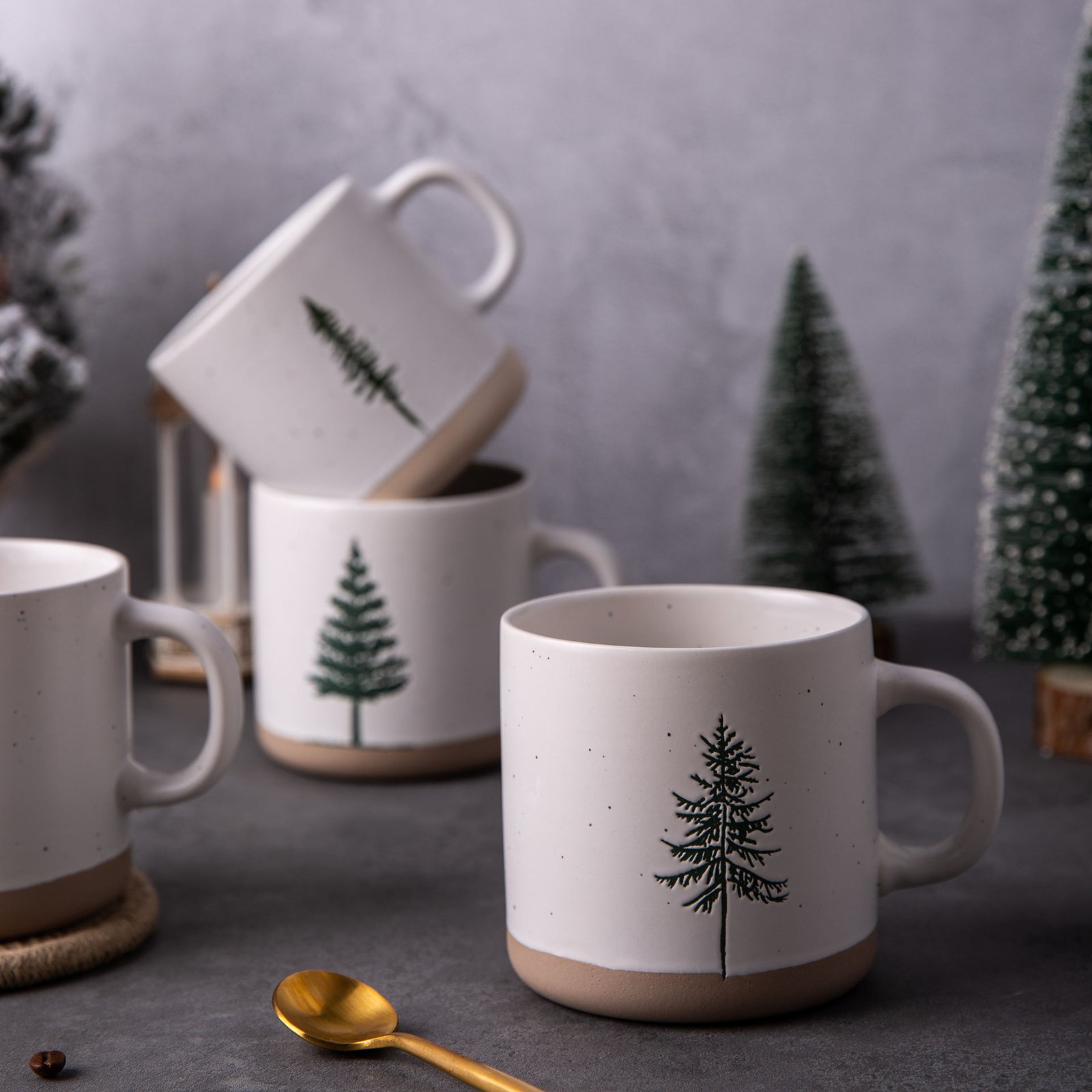 Christmas Tree Ceramic Mugs Set - 350ml Microwave Safe, Custom Logo, Ideal for Home/Café/Office Holiday Gift