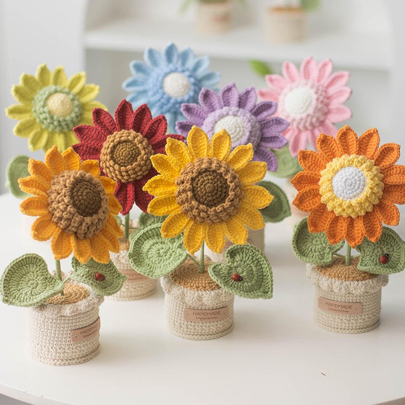 Boutique Hand-Knitted Wool Simulation Roses Sunflower Lily Desktop Cross-Border Ornaments Other Crafts