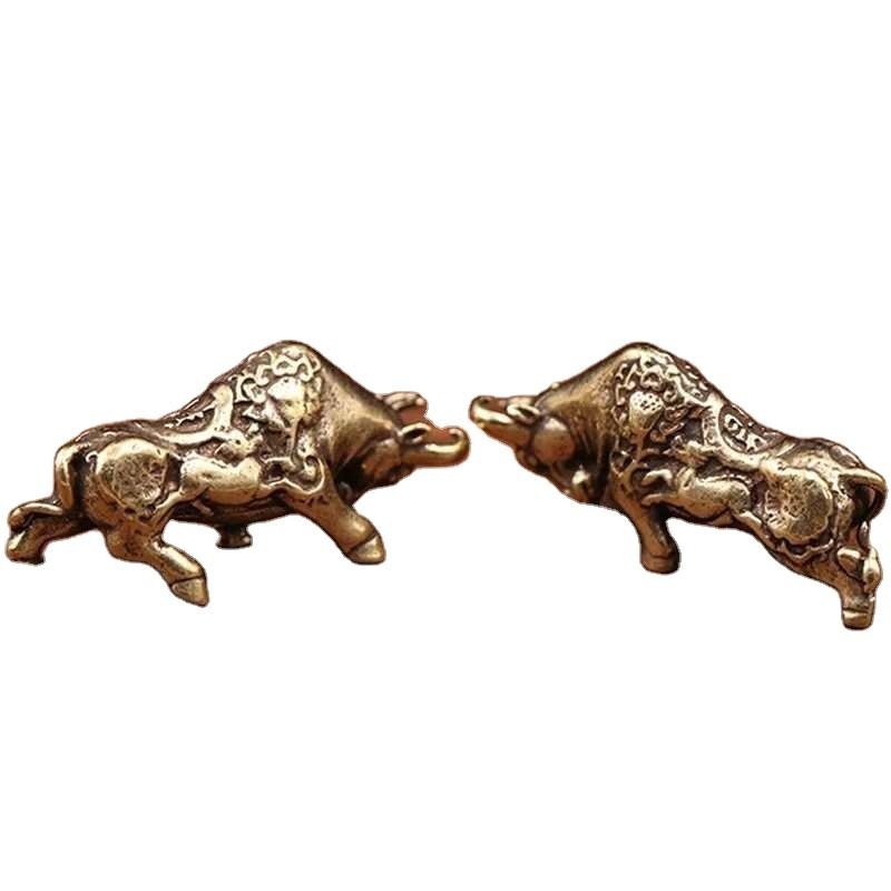 Retro Brass Bull Ornament Sculpture Copper Miniature Ornaments Desk Decoration Rich Cow Ornaments Creative Small Gifts