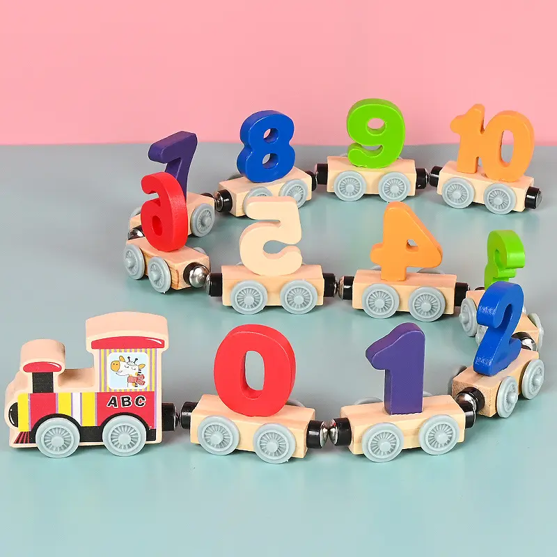 High Quality Funny Cartoon Little Train Moving With Wooden Digit Promotion Traditional Wooden Kids Toys Birthday Gifts for Kids