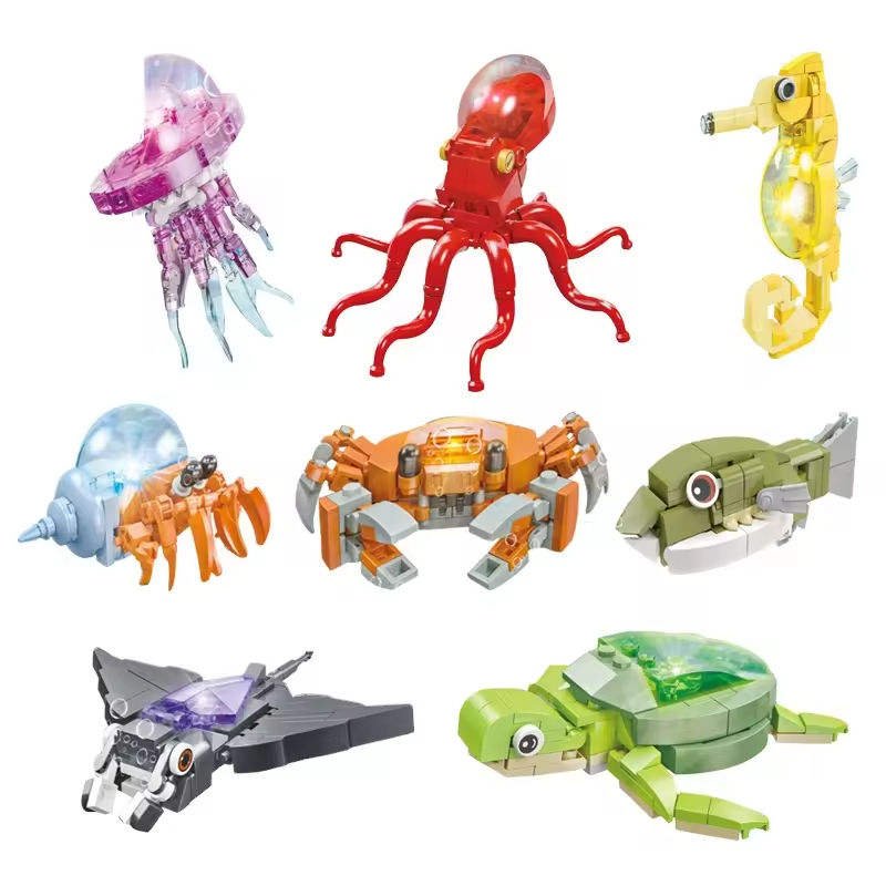 New Cheap Promotion Sea Animal Model Building Block Set for Kids DIY Plastic Construction Toy Light Educational Toy for Children
