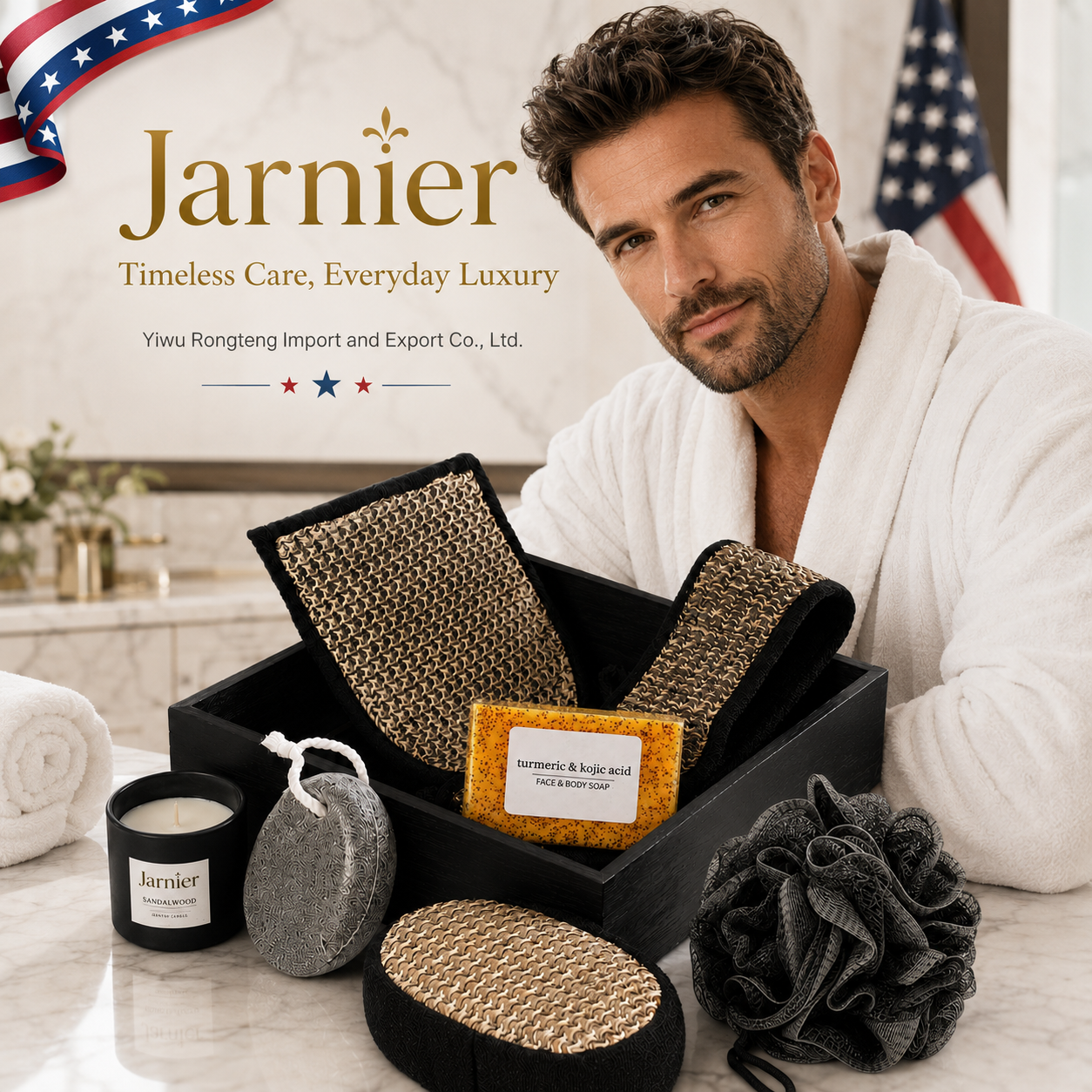 Private Label Bath Gift Set Luxury Fragrance Candle Goat Milk Soap and Exfoliating Accessories for Perfect Holiday Gift for Men