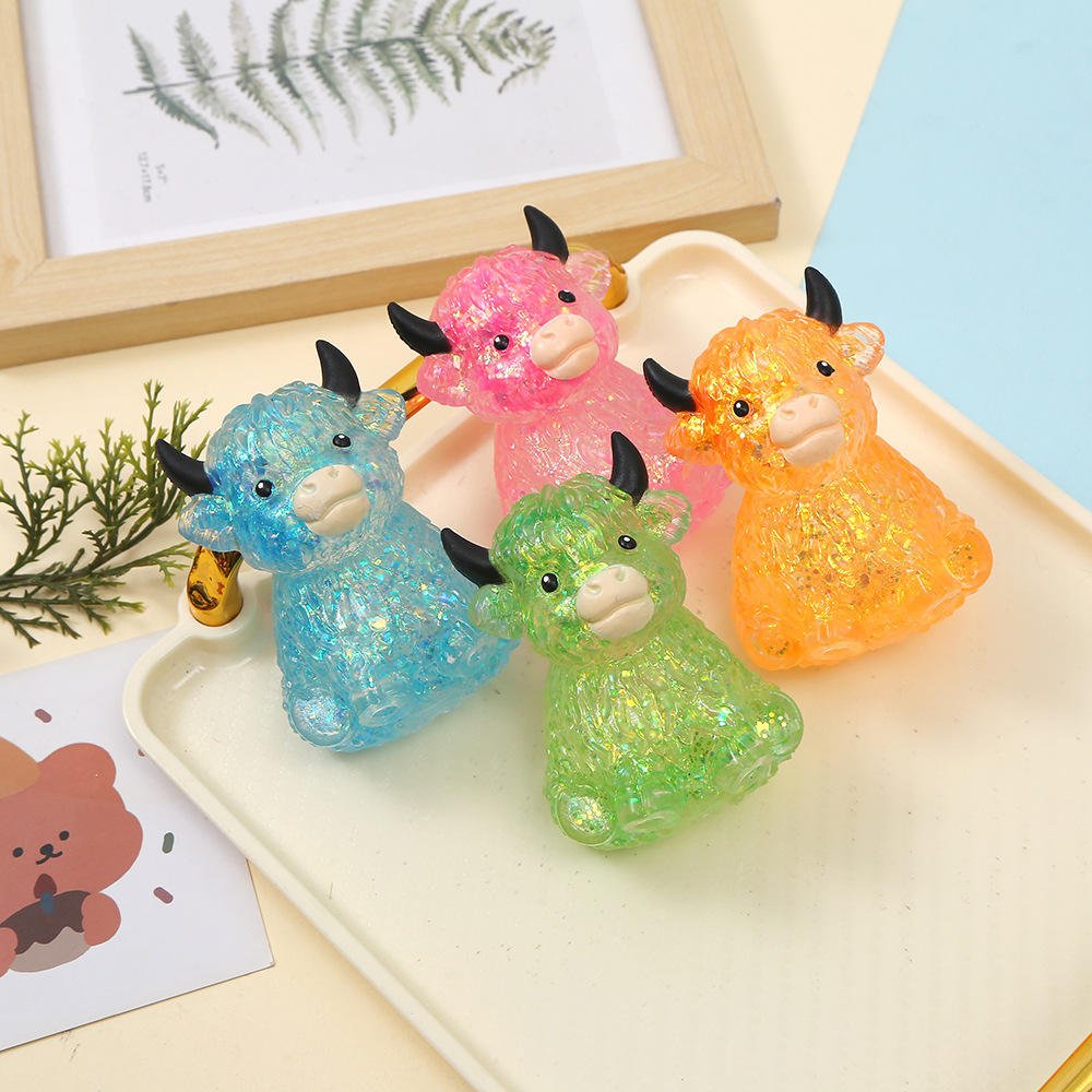 Promotional Gift Highland Cow Squishy Toy TPR Stress Relief Squeeze Fidget Toy Colorful Decompression Vent Toy Kids Party