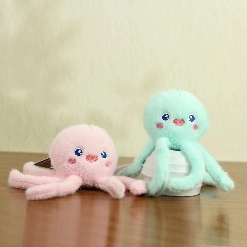 Wholesale Mini 10cm Sea Animal Fluffy Plush Toys Octopus Fish Jellyfish Whale Keychains and Bag Decorations Promotion Gift