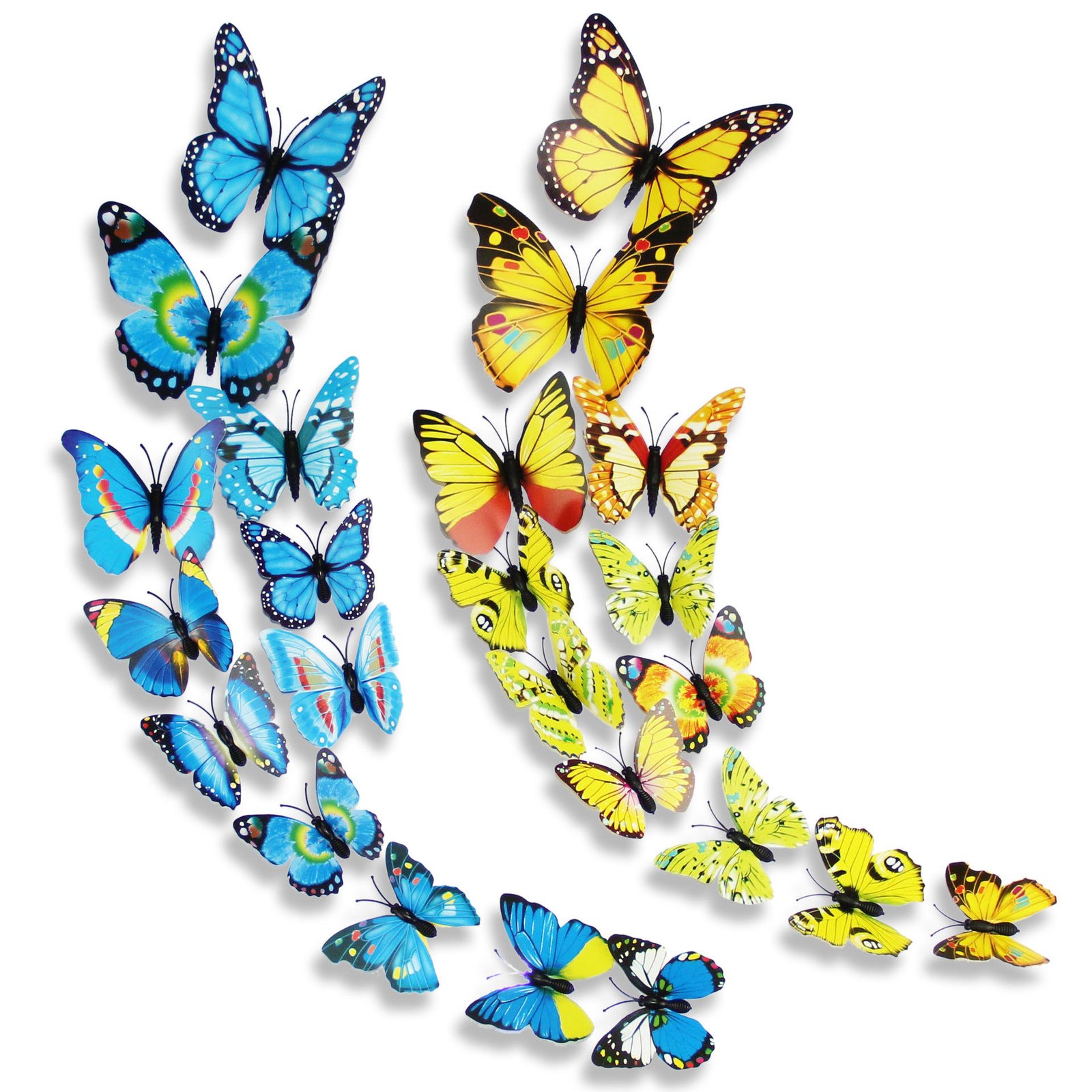 3D PVC Home Decor Simulated Butterflies Double-sided Adhesive 12-piece Set Colorful Solid-color Wall Stickers Decoration