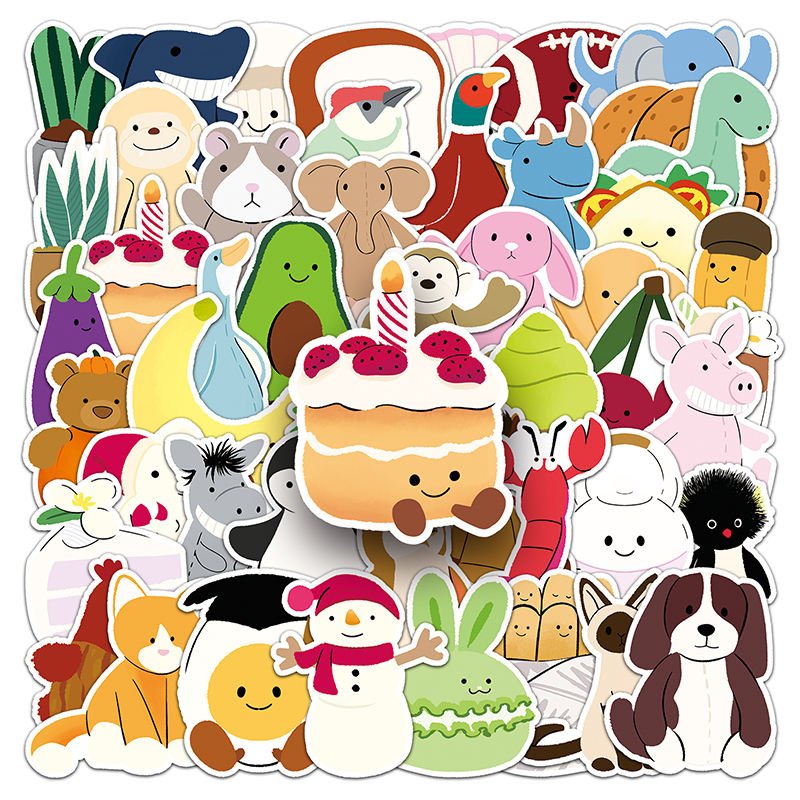 50Pcs Factory Wholesale Cheap High Quality Cute Cartoon Decorative Hand-Painted Jellycat Stickers for Cyclists Ledger Stickers