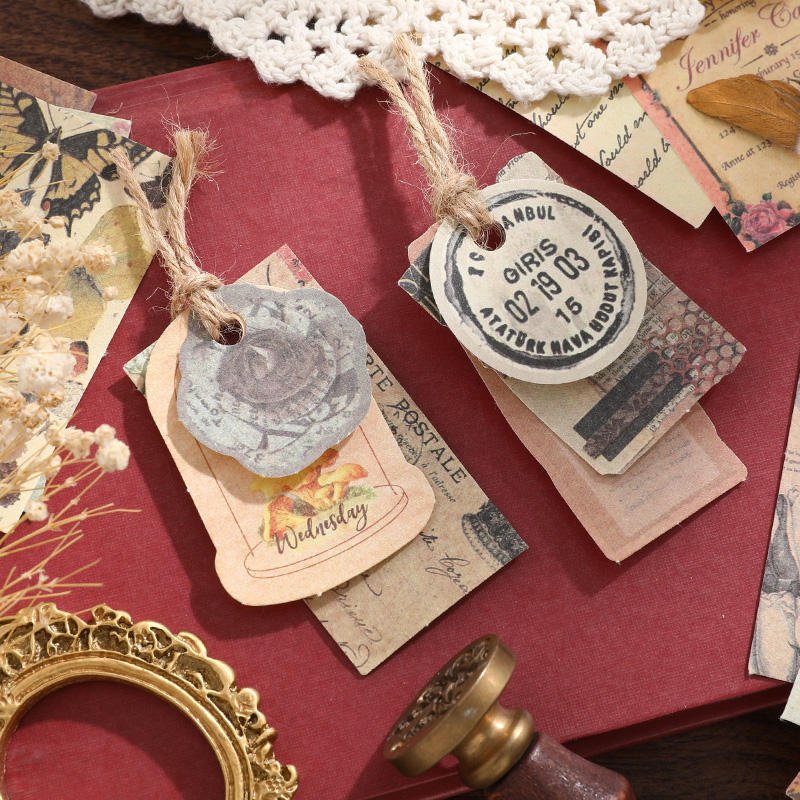Simno 100pcs Vintage Scrapbook Paper Journaling Scrapbooking Supplies Kit Aesthetic Decorative Craft Paper