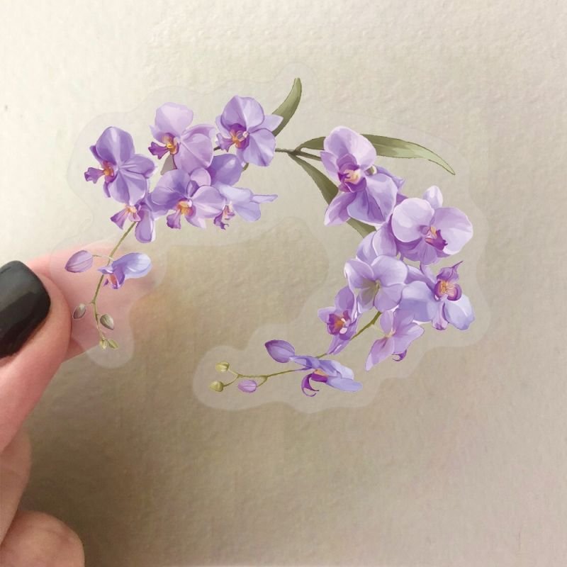50PCS Nature Flower Stickers PET Transparent Stickers Orchid Grass Decals Waterproof Decorative Decal for Scrapbook DIY Crafts