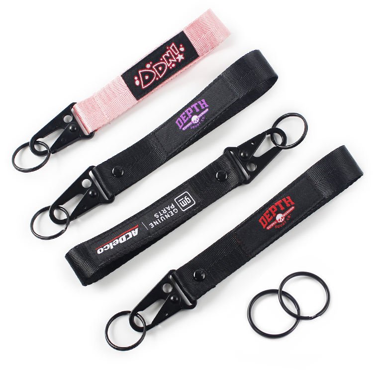 High Quality Woven Embroidered Logo Polyester Short Wrist Lanyard for Keys Custom Women Holder Cute Lanyards