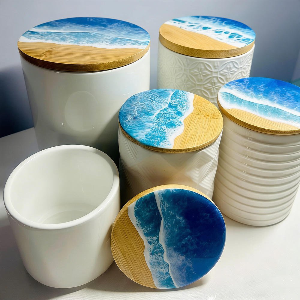 Resin Crafts Natural Wood Epoxy Resin Coaster, Handcrafted Ocean Beach Style Drink Coaster&Cheese Board for Tabletop&Home Decor