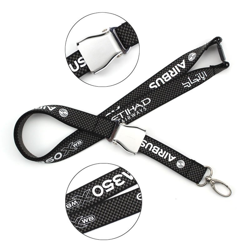 High Quality Silicone Printing Polyester Airbus A350 Lanyards Woven Belt Flying Souvenir with Safety Buckle