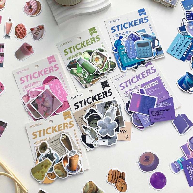 40 Sheets/bag of DIY Decorative Stickers for Students, UV Printed Cute Stickers for Home Decoration Material Stickers