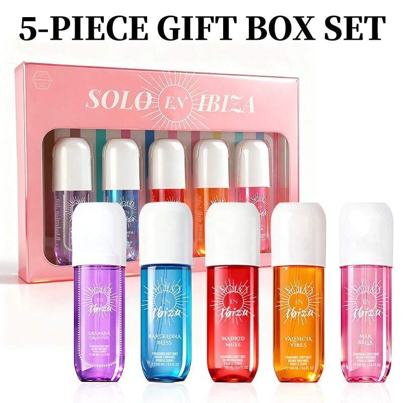 5-Piece Women's Charming Hair & Body Perfume Gift Set 5 Sweet Fresh Scents Long-Lasting 3.4 Oz Sprays for Holidays
