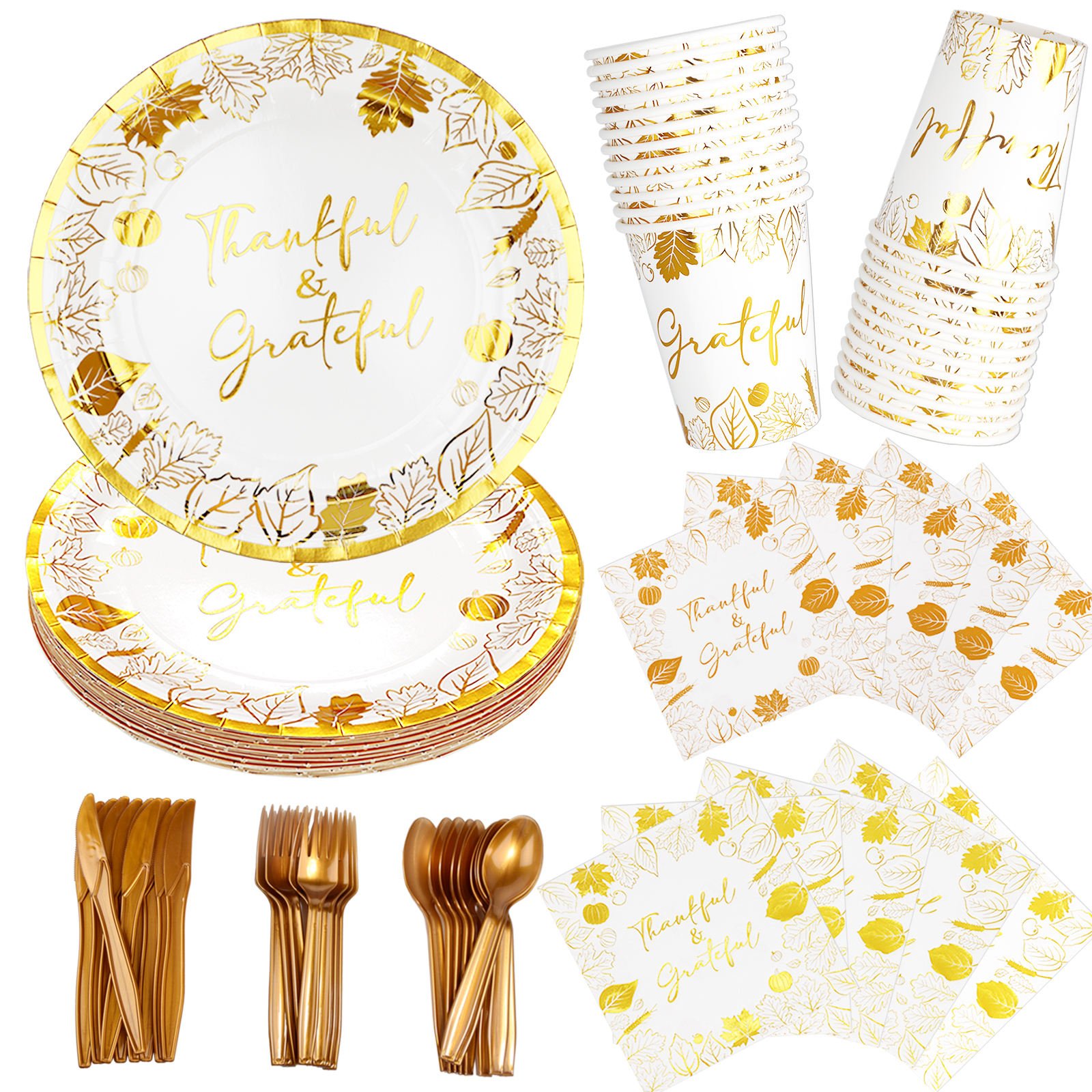 Maple Leaf Foil Stamping Theme Disposable Dinnerware Set Party Decorations Thick Paper Plate Napkin Cup Tableware Party Supplies