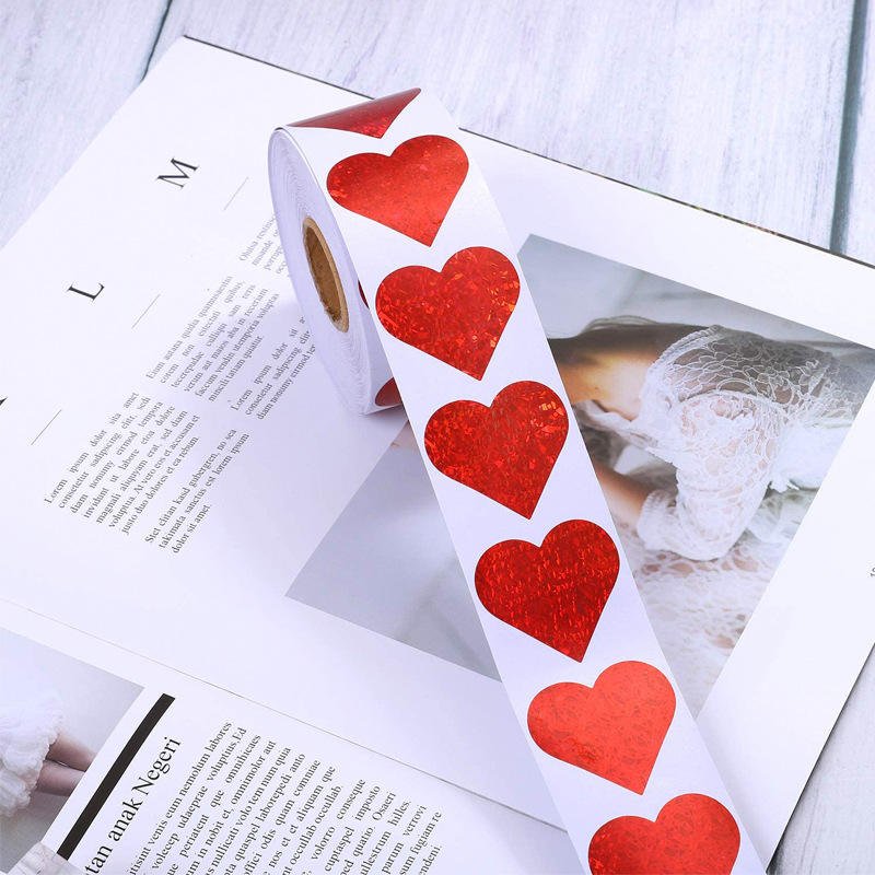 Cross-border Wholesale Valentines Day Stickers love Gift Decoration Glittery Heart-shaped Sealing Labels Adhesive Stickers
