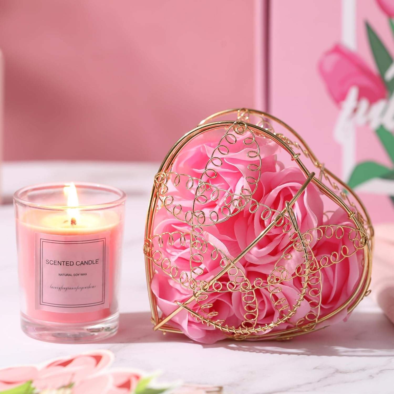 Best Mom's Day Gift Set Premium Box Includes Insulated Tumbler Scented Candle Decorative Soap Rose Tote Bag-Home Decor Christmas