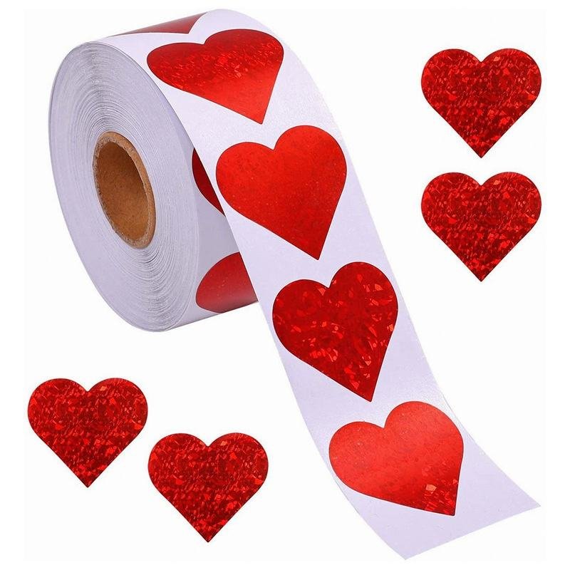Cross-border Wholesale Valentines Day Stickers love Gift Decoration Glittery Heart-shaped Sealing Labels Adhesive Stickers
